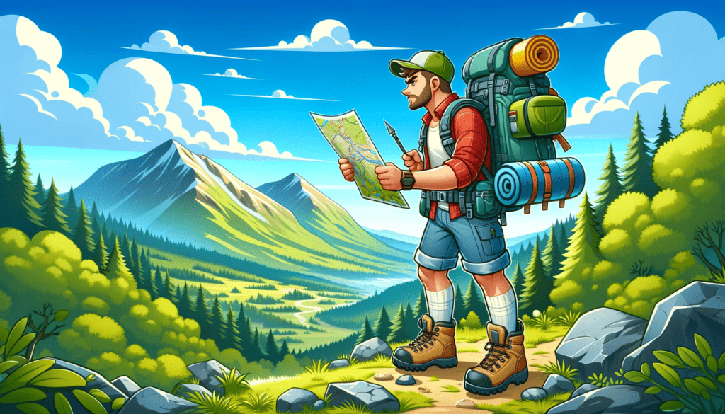 Solo hiker looks a bit lost in the woods while holding a map